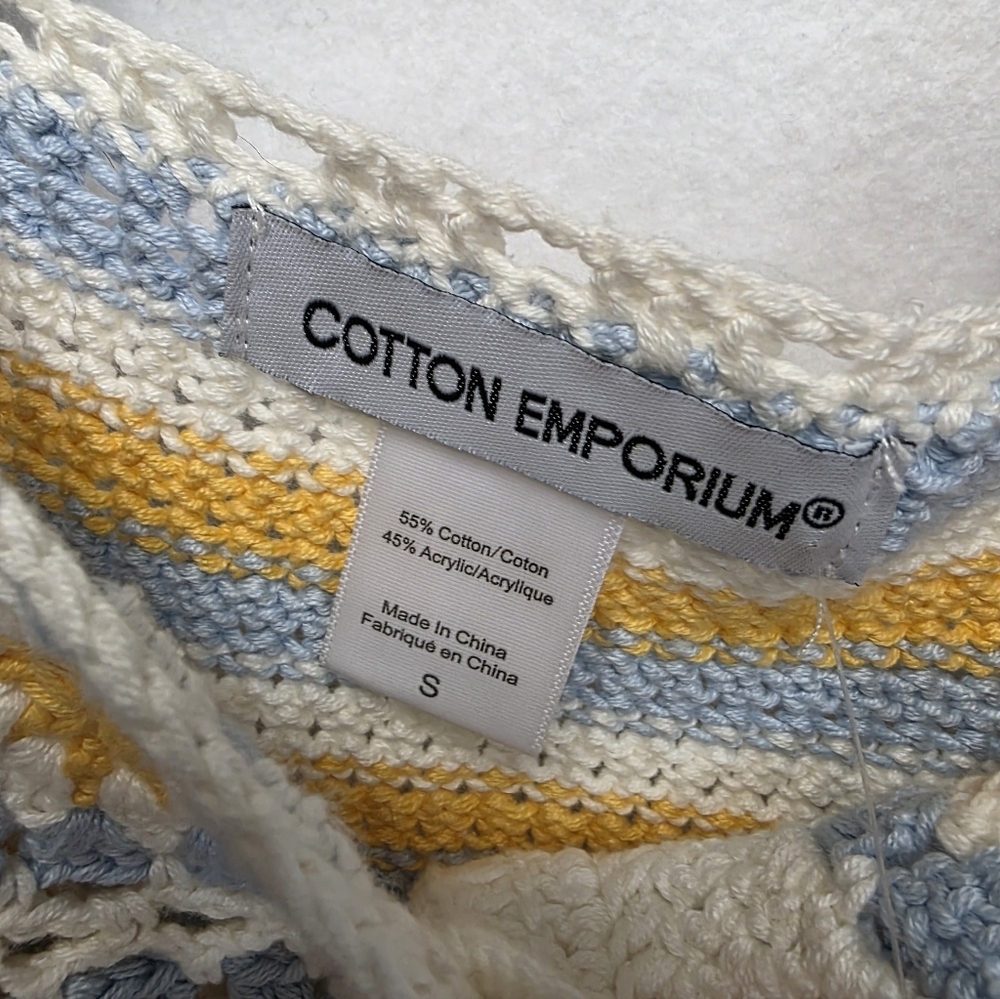 Cotton Emporium Blue and Yellow Vintage Inspired Crochet Crop Top Size Small - Picture 10 of 10